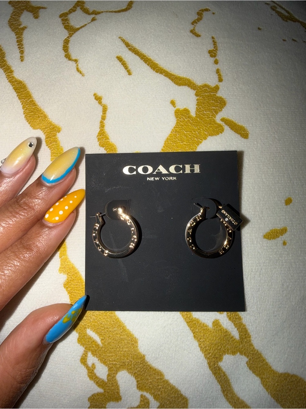 Coach Signature Small Titanium Hoop Earrings - Picture 5 of 6